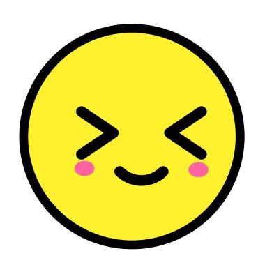 Düz kawaii emoji surat. Sevimli komik çizgi film karakteri. Basit çizgi sanat ifadeleri web simgesi. Duygusal Çıkartma. Vektör grafik illüstrasyonu.