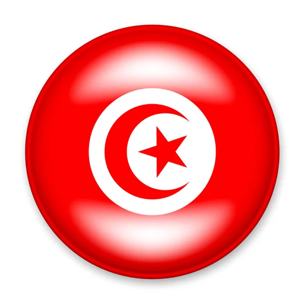 Die Flagge Tunesiens Form Eines Runden Knopfes Mit Hellem Schein — Stockvektor