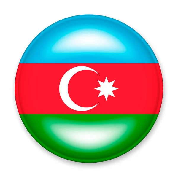 Bandera Azerbaiyán Forma Botón Redondo Con Resplandor Luminoso Una Sombra — Vector de stock