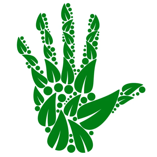 Green Hand Made Leaves Eco Concept Logo Herbal Ecology Icon — Stock Vector