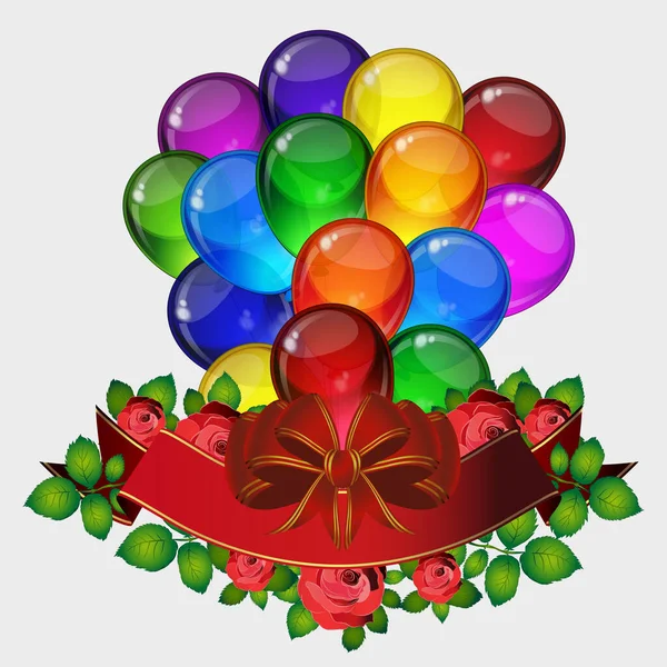 Geburtstag Party Vektor Hintergrund Bunte Festliche Luftballons Blumen Von Rosen — Stockvektor