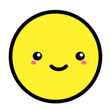 Düz kawaii emoji surat. Sevimli komik çizgi film karakteri. Basit çizgi sanat ifadeleri web simgesi. Duygusal Çıkartma. Vektör grafik illüstrasyonu.