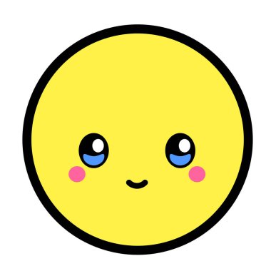 Düz kawaii emoji surat. Sevimli komik çizgi film karakteri. Basit çizgi sanat ifadeleri web simgesi. Duygusal Çıkartma. Vektör grafik illüstrasyonu.