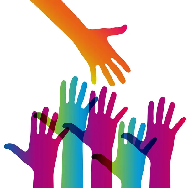 Hands Light Background Colorful Silhouettes Arms Vector Team Help Friendship — Stock Vector