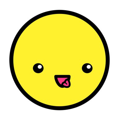 Düz kawaii emoji surat. Sevimli komik çizgi film karakteri. Basit çizgi sanat ifadeleri web simgesi. Duygusal Çıkartma. Vektör grafik illüstrasyonu.