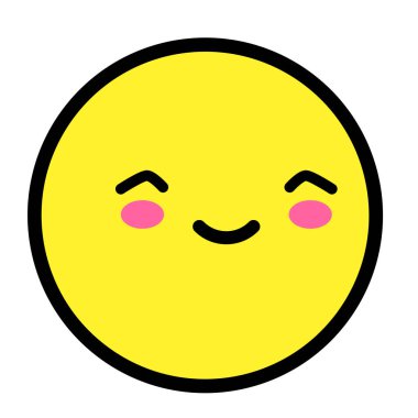 Düz kawaii emoji surat. Sevimli komik çizgi film karakteri. Basit çizgi sanat ifadeleri web simgesi. Duygusal Çıkartma. Vektör grafik illüstrasyonu.