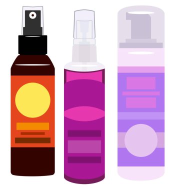 Plastik kozmetik şişeler ve tüpler. Krem için kavanozlar, şampuan, beyaz arka planda izole edilmiş kozmetik ürünler. Vektör illüstrasyonu. 