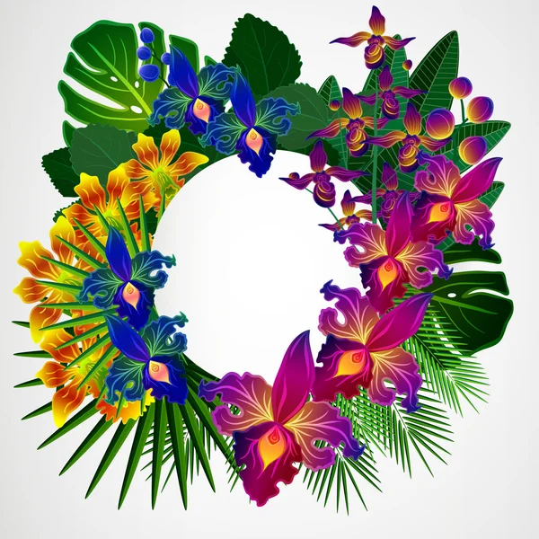 Fleurs et feuilles tropicales. Arrière-plan design floral . — Image vectorielle