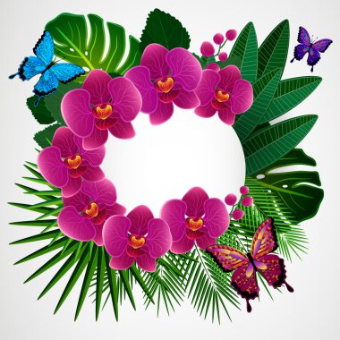 çiçek tasarım arka plan. Kelebekler ile orkide çiçekleri.