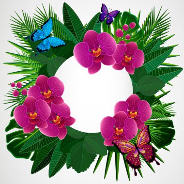 çiçek tasarım arka plan. Kelebekler ile orkide çiçekleri.
