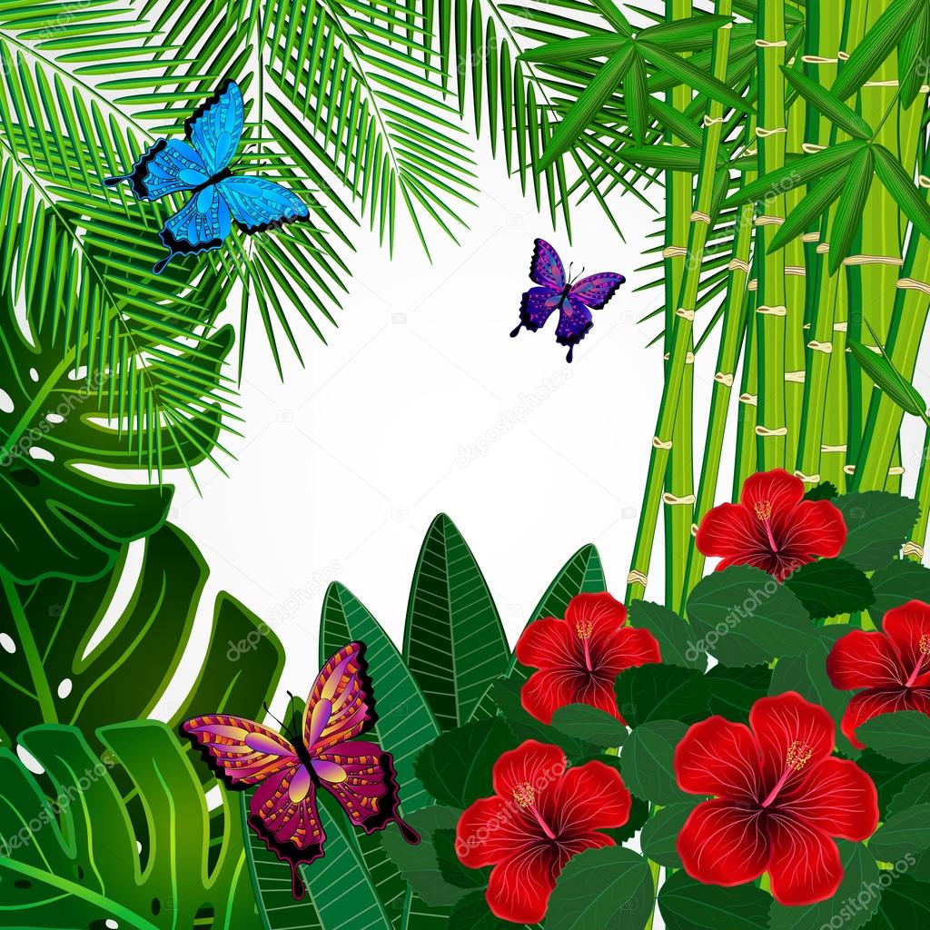 Tropical floral design background with butterflies. Stock Vector Image