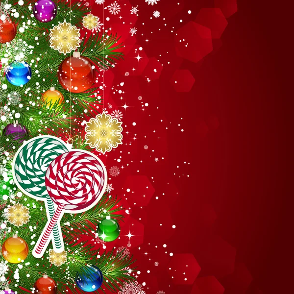 Weihnachten Hintergrund mit Weihnachtsbaum Äste dekoriert mit — Stockvektor