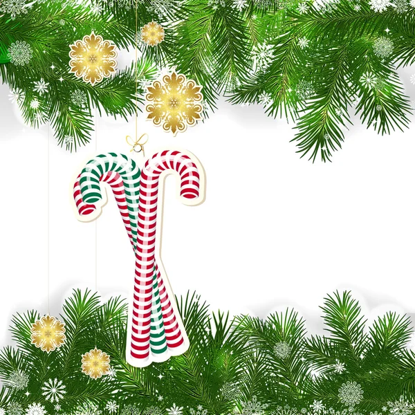 Sfondo natalizio con decorazioni natalizie e rami verdi di — Vettoriale Stock