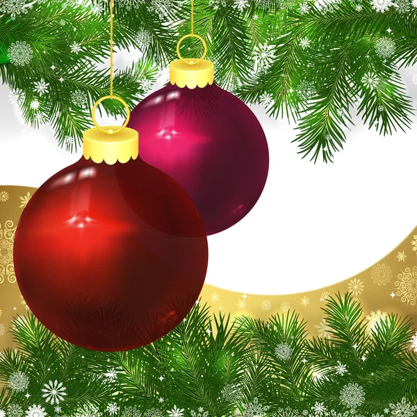 Christmas background with Christmas balls and green branches of — Stock Vector