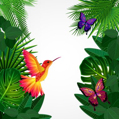 Tropikal kuşlar, kelebekler bırakır. Çiçek tasarım adam