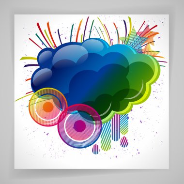 Arka plan tasarım öge ile. Metin, yıldız, hoparlörleri, yağmur damlaları için bulut.