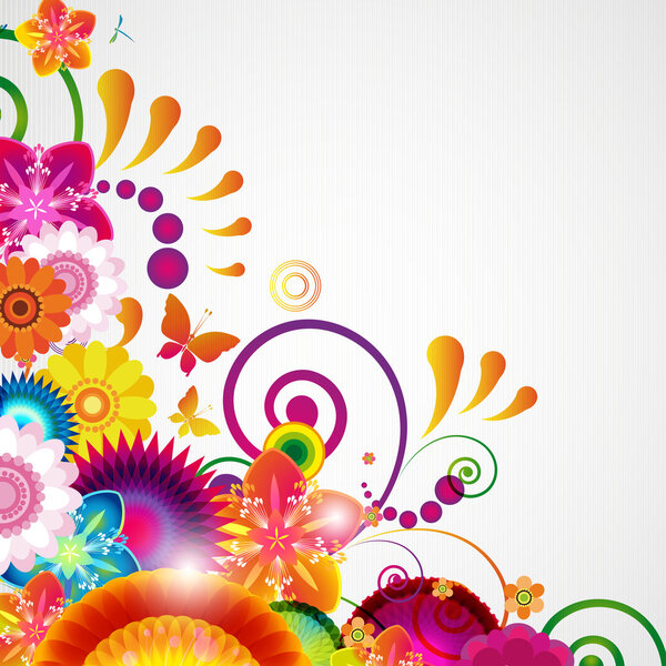 Torn floral background for gift design. Bright decor with abstra