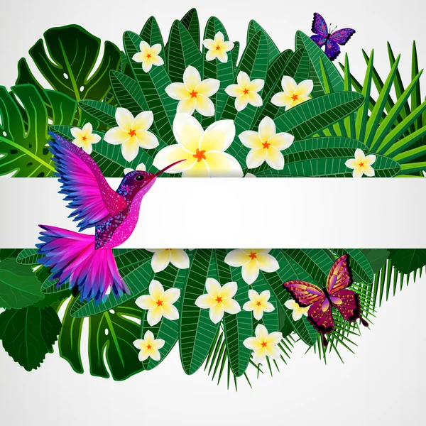 Arrière-plan design floral. Fleurs d'orchidées tropicales, oiseaux . — Image vectorielle