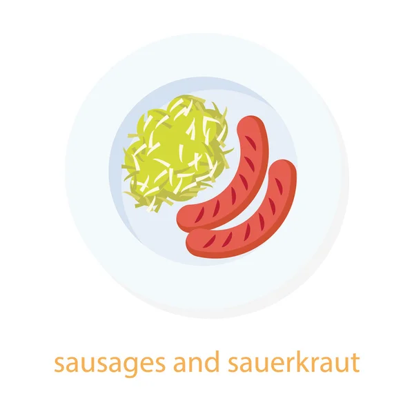 Würstchen und Sauerkraut. — Stockvektor