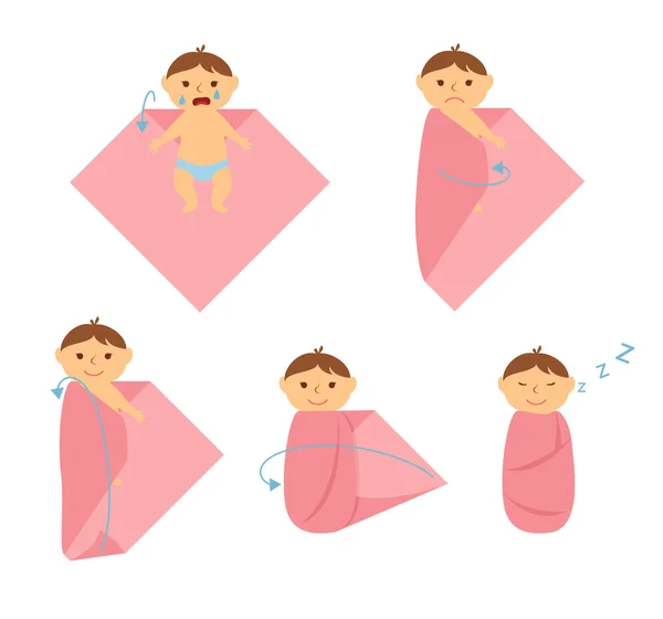 How to swaddle baby — Stock Vector