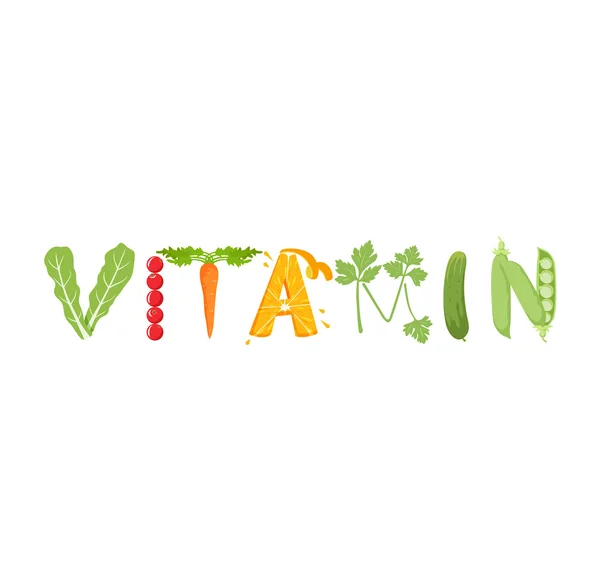 Vitamin zöldség betűkkel — Stock Vector