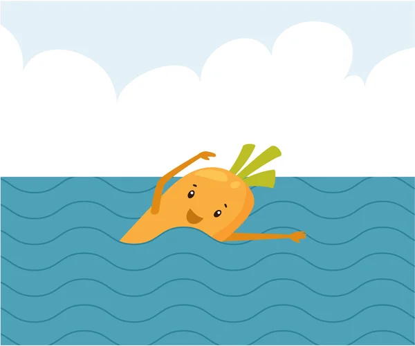 Cenoura dos desenhos animados natação — Vetor de Stock