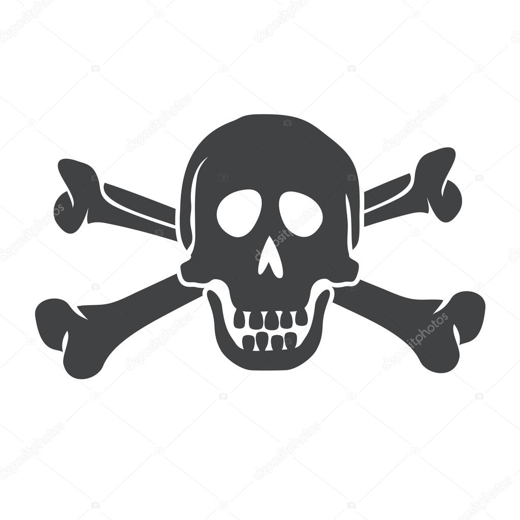 Crossbones logo. Crossbones and skull death flat icon. Scull and bones isolated icon,  silhouette. Pirate sign vector illustration. Skull icon. Skull Icon design