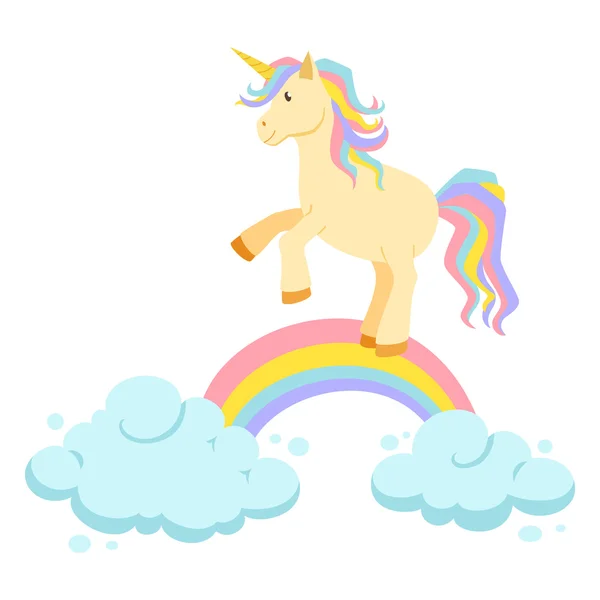 Unicorn ride on rainbow — Stock Vector