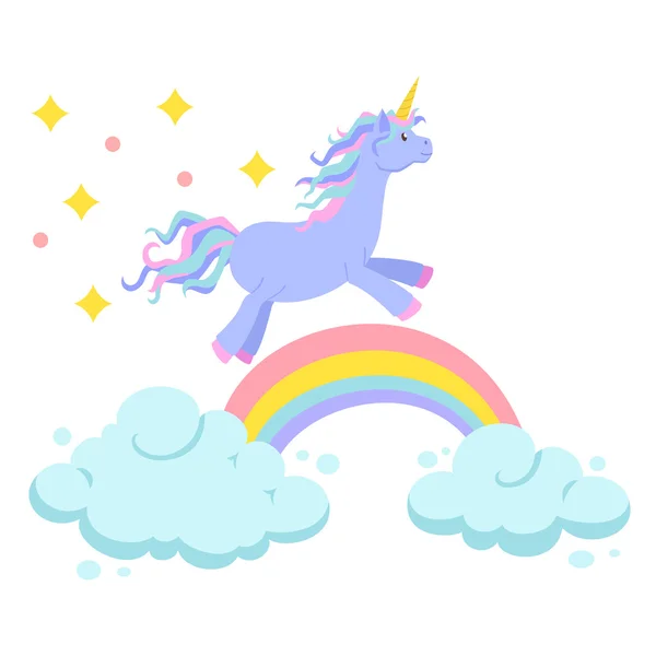 Montar unicornio en arco iris — Vector de stock