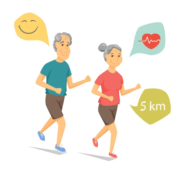 Seniors τρέχει και χαμογελαστός — Διανυσματικό Αρχείο