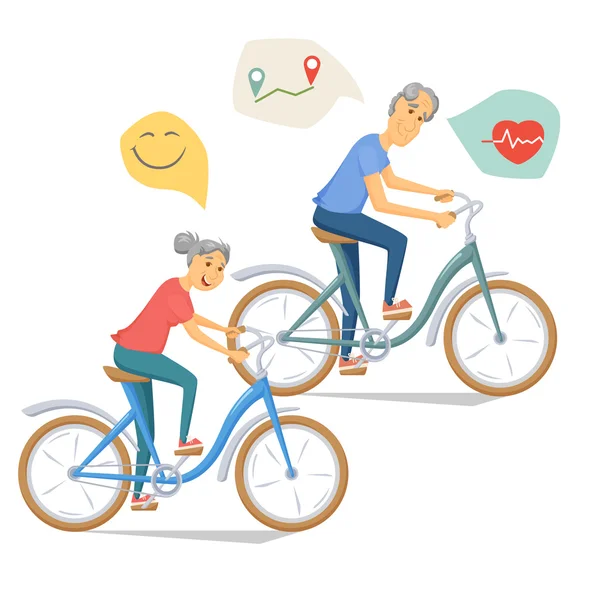 老年人在一起骑自行车 — 图库矢量图片