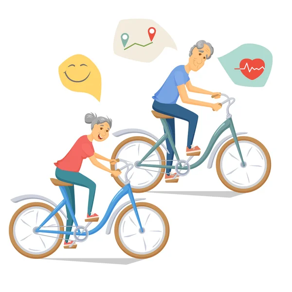 Mayores en bicicleta juntos — Vector de stock