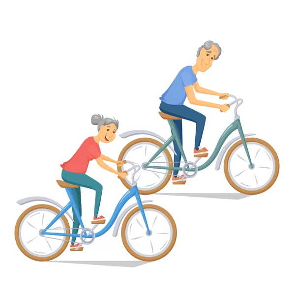 Mayores en bicicleta juntos — Vector de stock