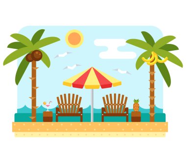 plaj şemsiyesi ve sandalye