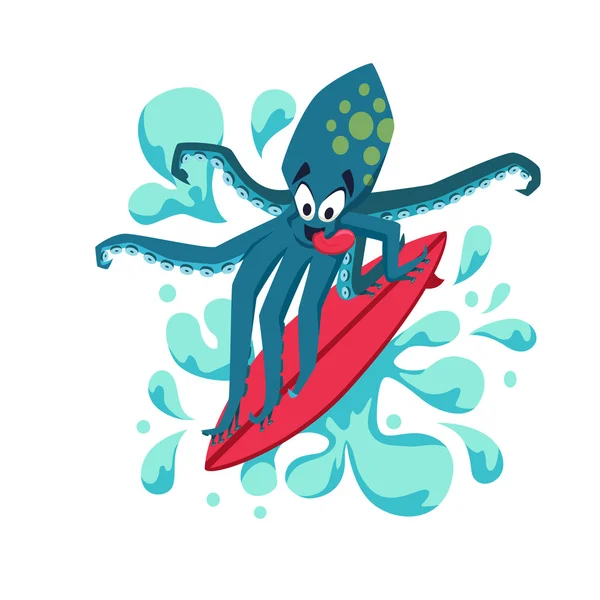 Surfer cool octopus — Stock Vector