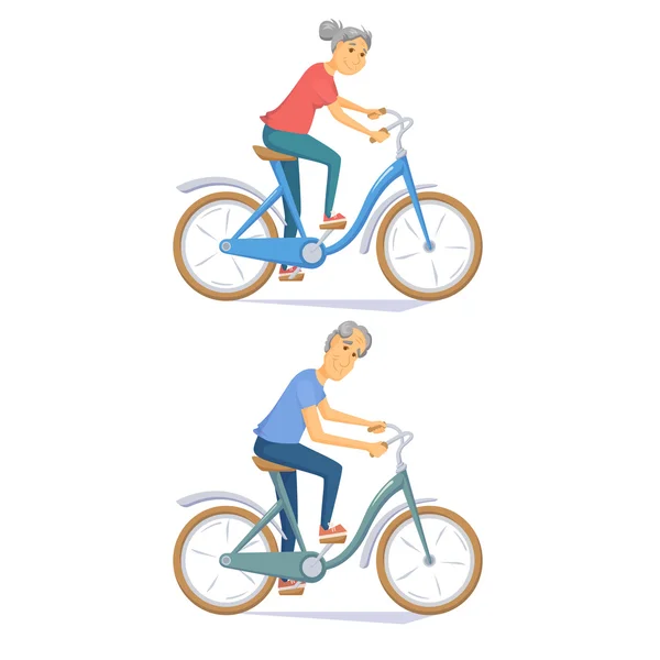 Ciclista pareja mayor — Vector de stock