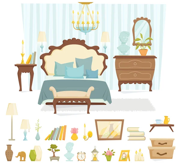 卧室室内装饰和家具 — 图库矢量图片
