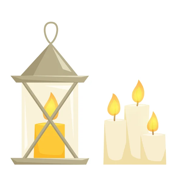 Candele e vela latern —  Vetores de Stock