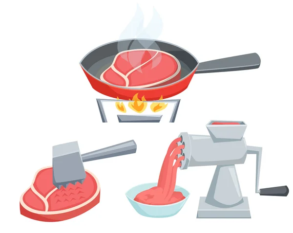 Conjunto de carne de cocina — Vector de stock