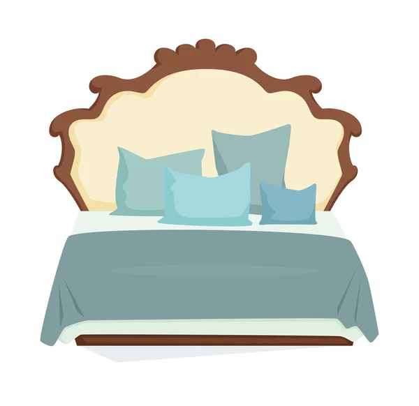 Cama doble y almohada — Vector de stock