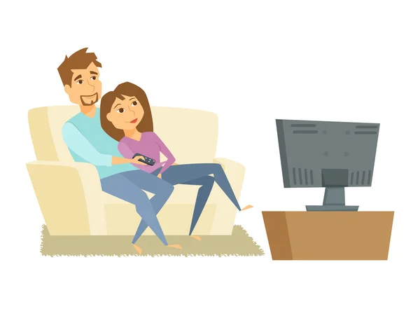 Couple regarder la télévision — Image vectorielle