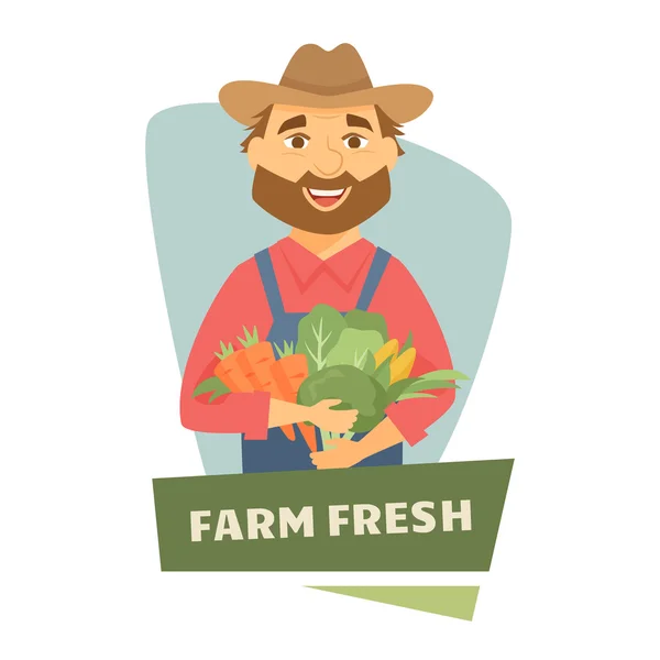 Agricoltore con raccolto — Vettoriale Stock