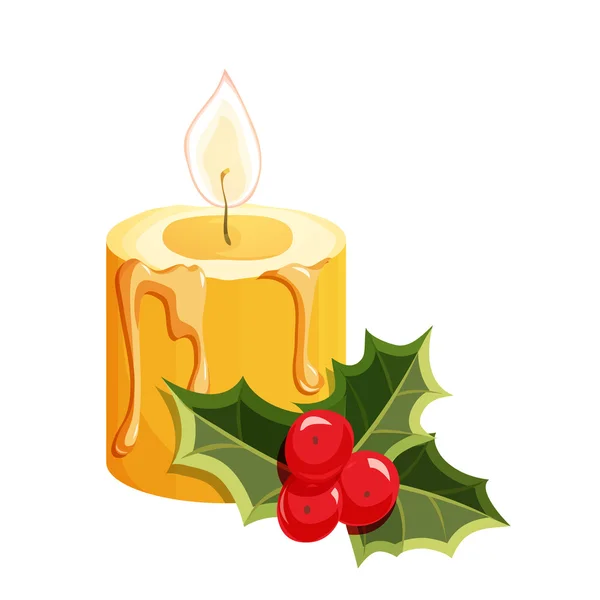 Christmas candle with holly — Stock Vector