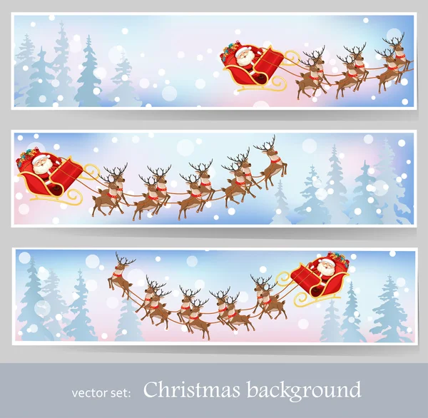 Santa Claus rides reindeer sleigh — Stock Vector