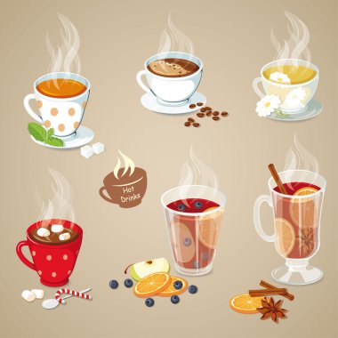 Sıcak içecekler Icons set