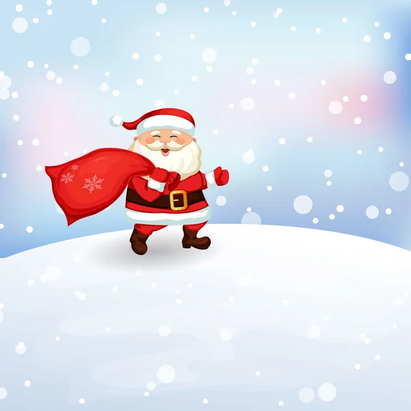 Santa Claus corriendo con una bolsa de regalos . — Vector de stock