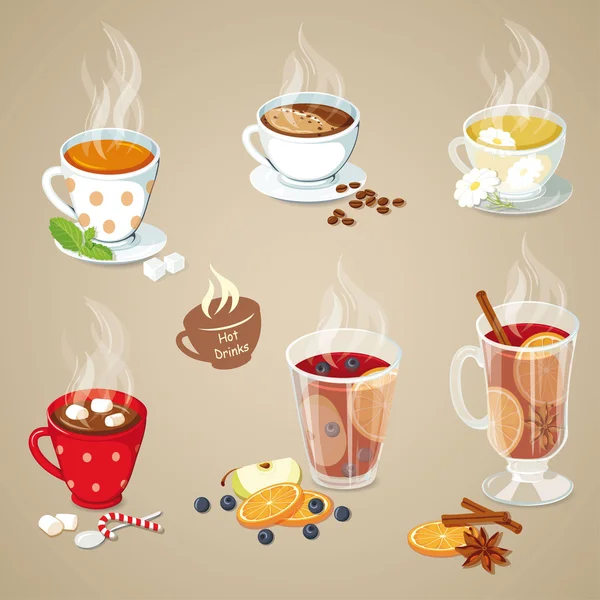 Hot drinks icons set — Stock Vector