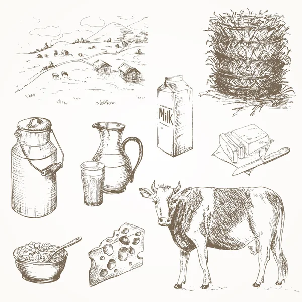 Productos lácteos y vacas — Archivo Imágenes Vectoriales