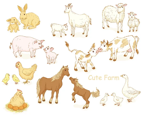 Grupo de animales de granja . — Vector de stock