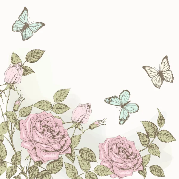 玫瑰和蝴蝶 — 图库矢量图片